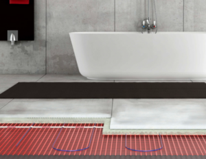 Electric Floor Heating system being installed in a bathroom, how floor heating systems work.